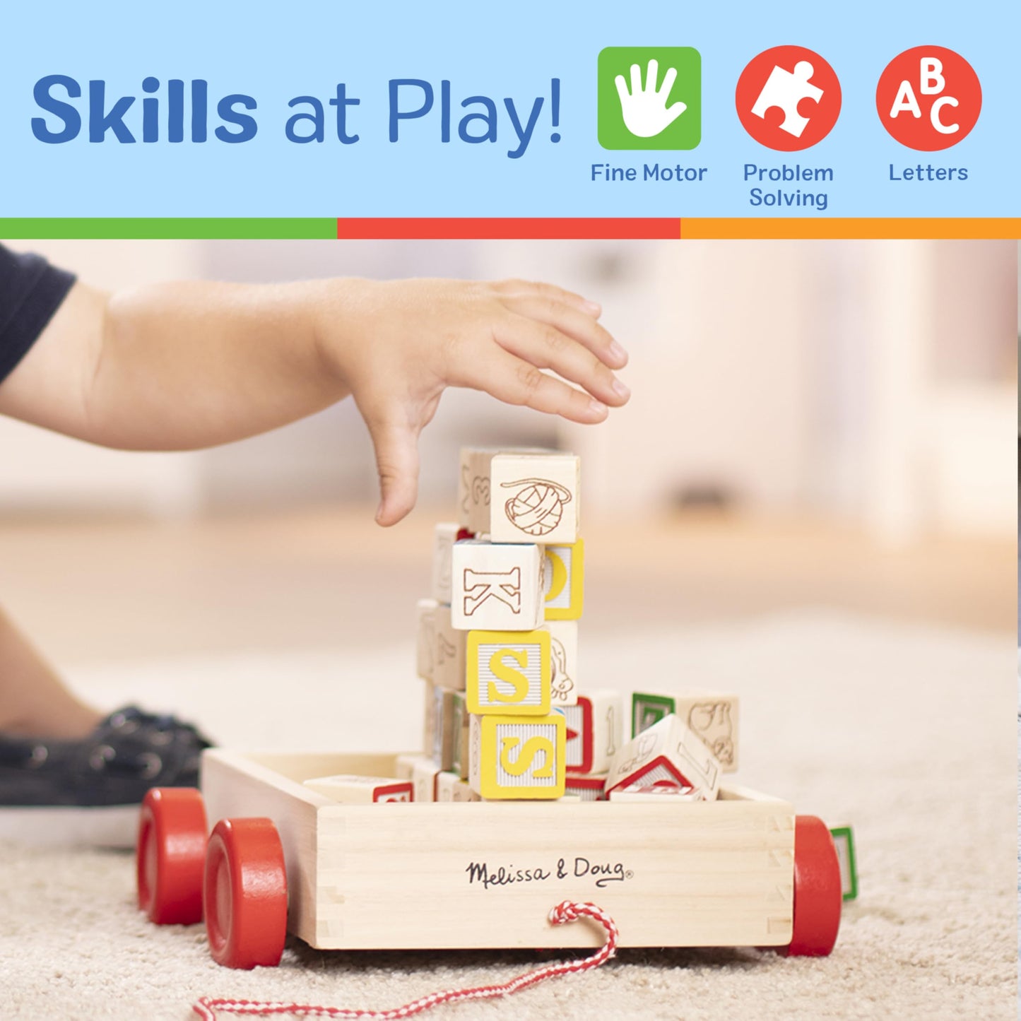 Melissa & Doug Classic ABC Wooden Block Cart Educational Toy with 30 1-Inch Solid Wood Blocks, Multicolor