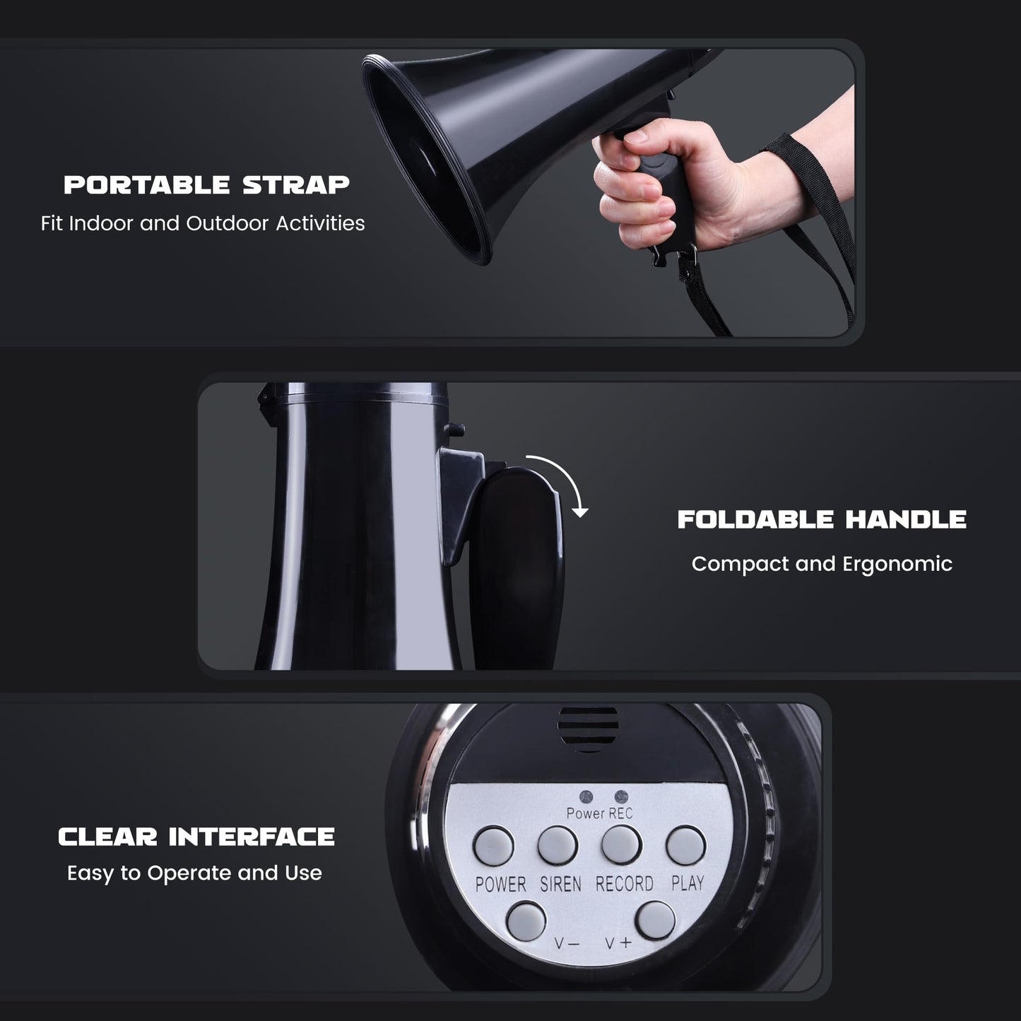 MyMealivos Portable Megaphone Bullhorn 20 Watt Power Megaphone Speaker Voice and Siren/Alarm Modes with Volume Control and Strap (Black)