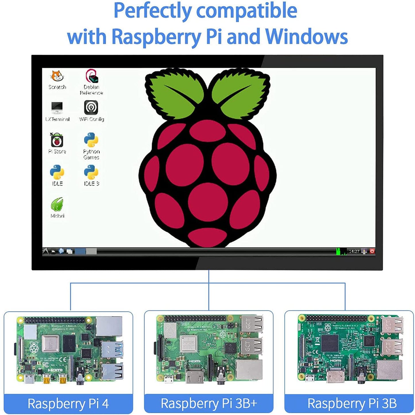 HMTECH Raspberry Pi Screen 10.1 Inch Touchscreen Monitor 1024x600 Portable HDMI Monitor 16:9 IPS Screen Display for Raspberry Pi 5/4/3/2/Zero/B/B+ Win11/10/8/7, Free-Driver