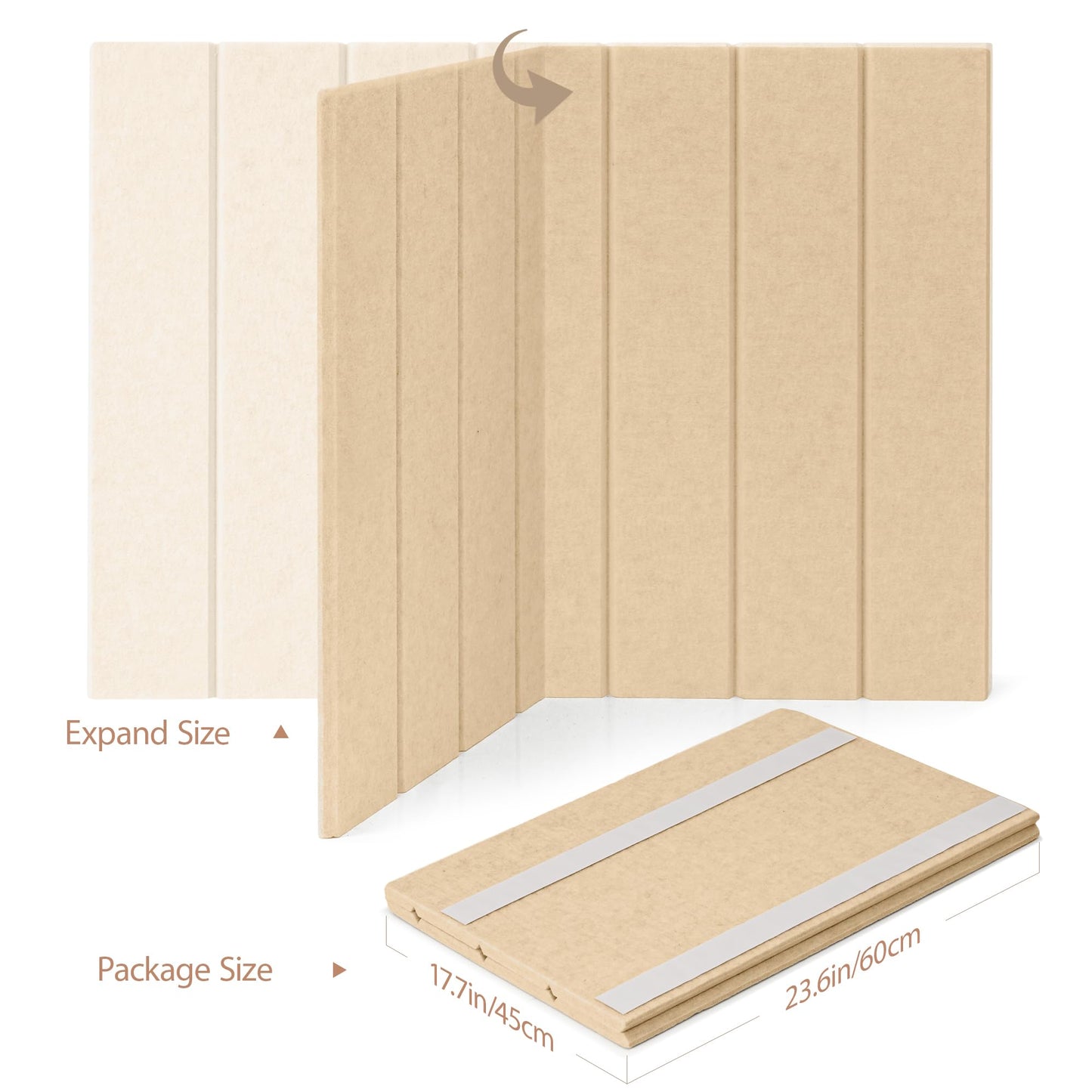 Lightomorrow Bulletin Board, 24 x 18 inches Felt Board Decorative Pin Board, 4' x 3' Cork Board Alternative for Wall, Foldable Photo Board with 20 Pushpins - Beige Brown Stripes