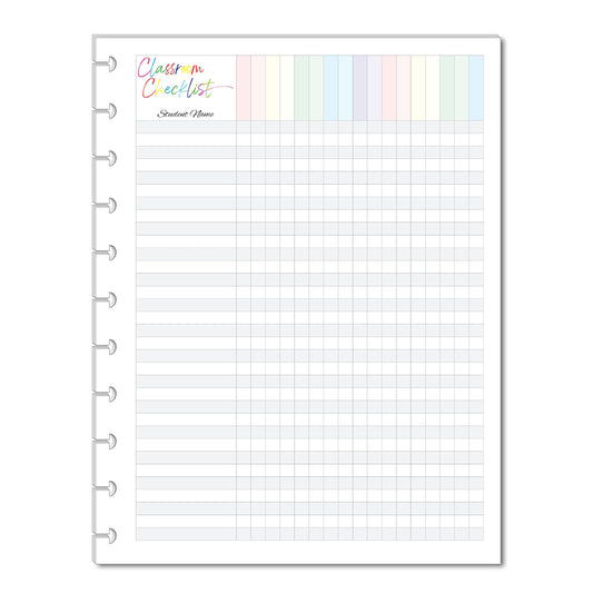 Colorful Classroom Checklist for Discbound Planners, Fits with Circa Letter, Arc by Staples, TUL, Letter Size (8.5'' x 11''), (Planner sold separately)