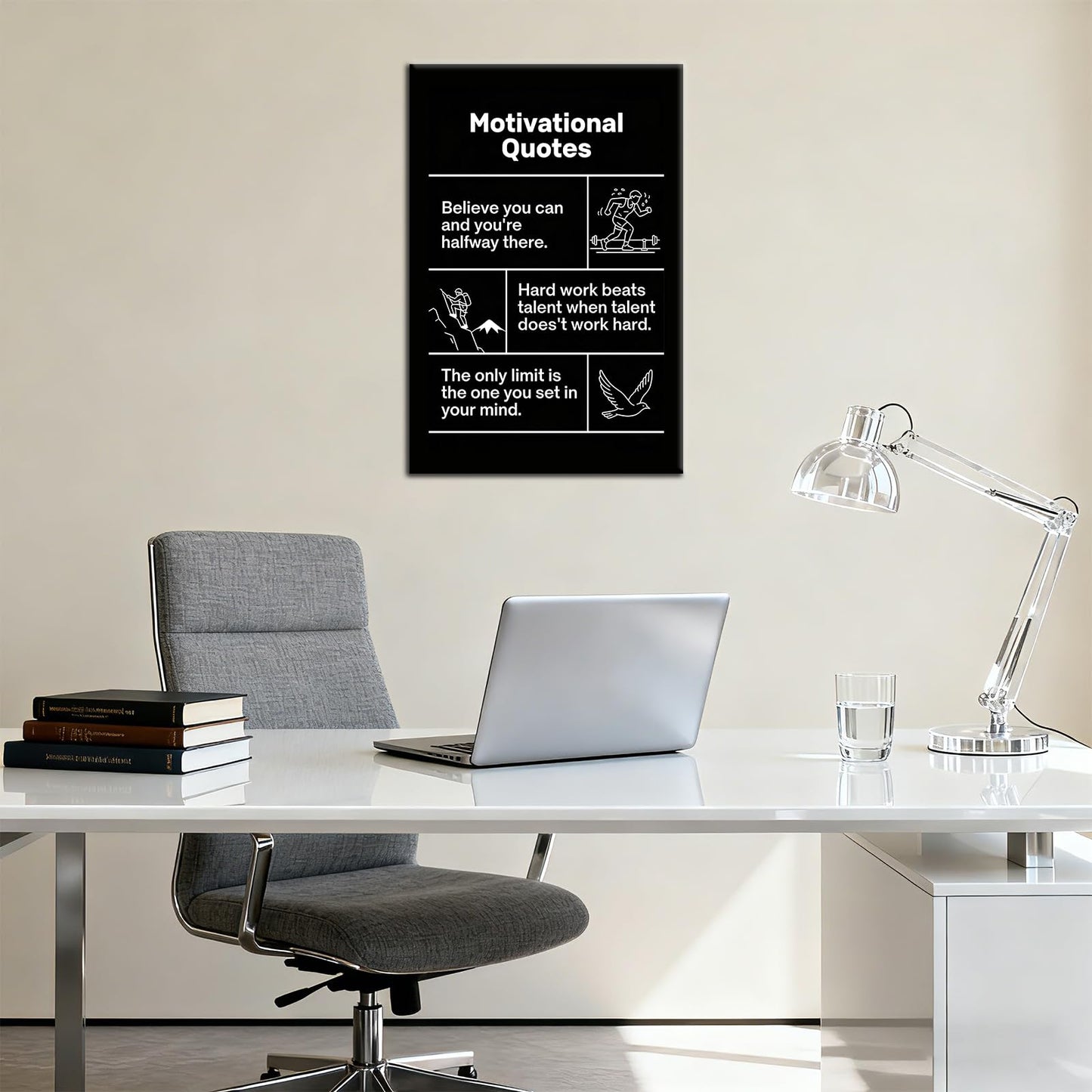 Motivational Wall Art Believe Hard Work Limit Entrepreneur Quotes Framed Canvas Small Inspirational Posters for Office Cubicle Decor Positive Affirmations Picture for Student Dorm 18x12 Inch