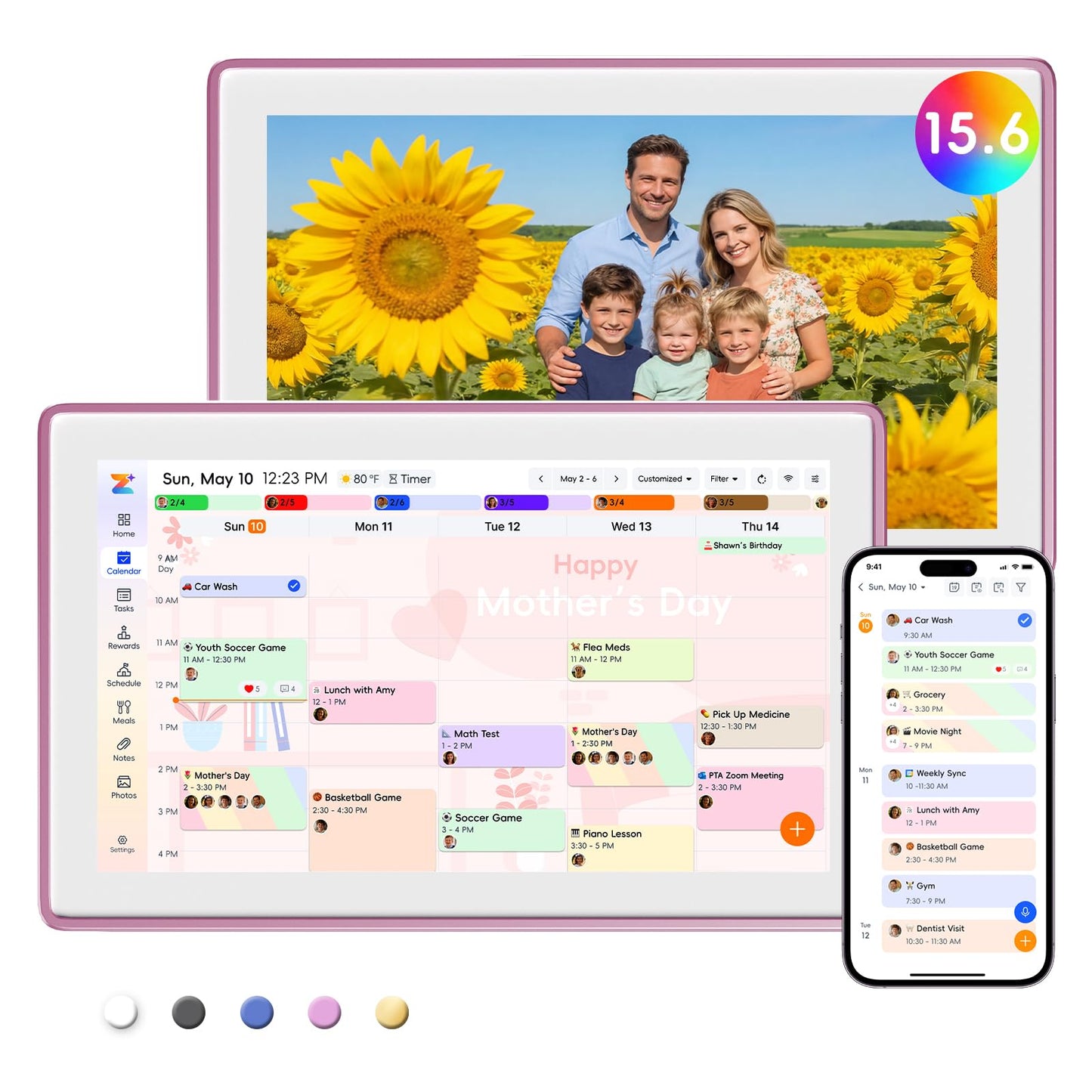 Westsee 15.6" Digital Calendar, No Subscription Smart Family Planner, Interactive Touchscreen Electronic Wall Calendar, Photo Display, Meals, Chore Chart & Tasks, Wall & Desk Mountable (Pink)