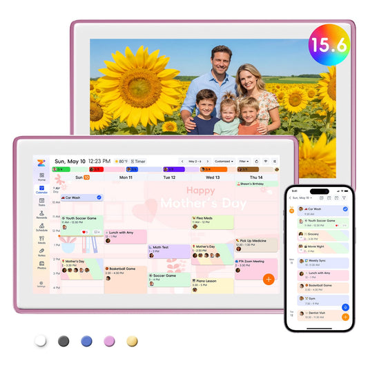 Westsee 15.6" Digital Calendar, No Subscription Smart Family Planner, Interactive Touchscreen Electronic Wall Calendar, Photo Display, Meals, Chore Chart & Tasks, Wall & Desk Mountable (Pink)