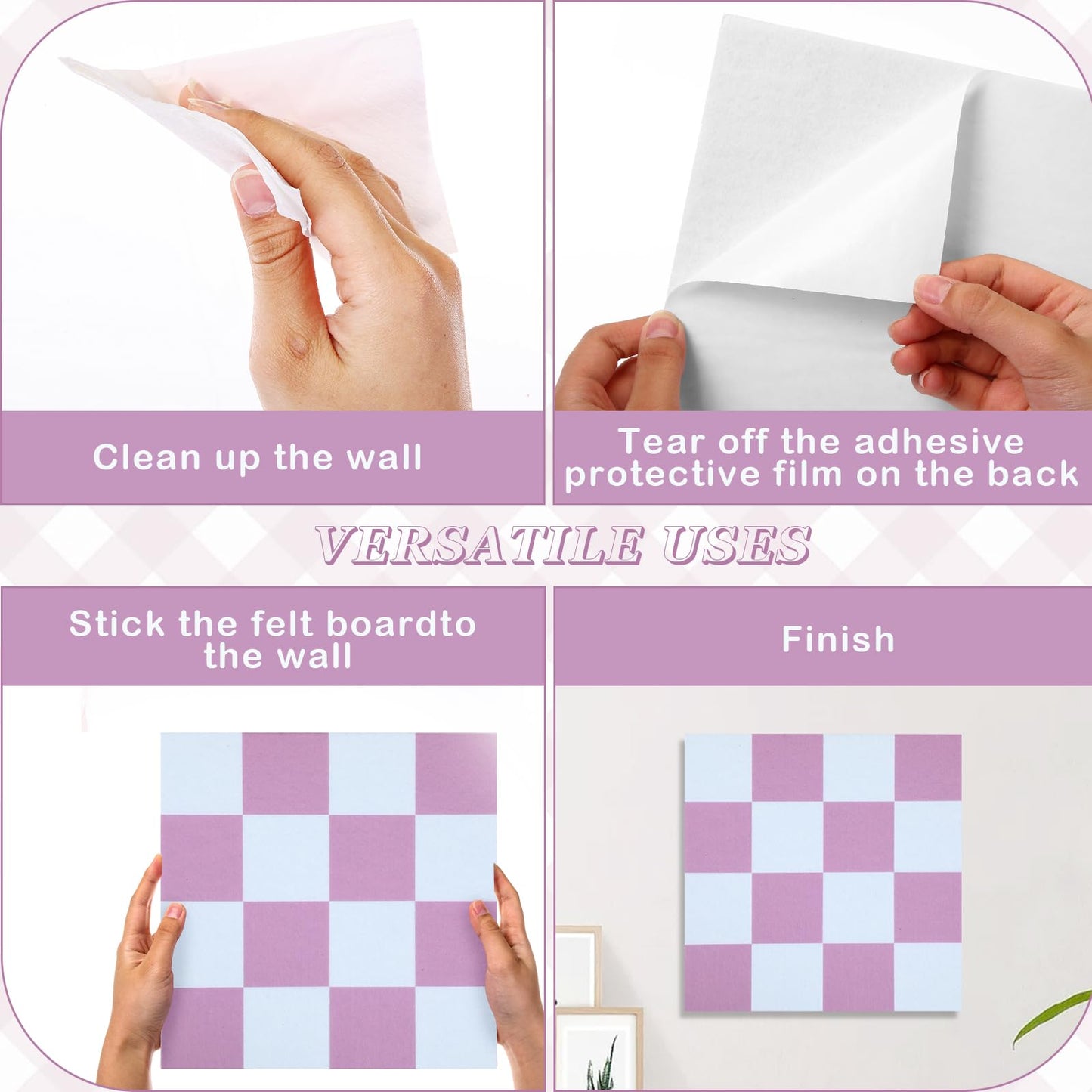 Geyoga 12 Pcs Felt Bulletin Board Tiles for Wall Classroom 12 x 12 Inch Checkered Classroom Wallpaper Backdrop Decor Racing Acoustic Wall Panels Self Adhesive for School Office Home(Pink)