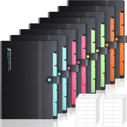 Epakh 8 Pack Expanding File Folder Organizer, 6 Pockets Expanding Folder with Labels, A4 Letter Size Document Organizer with Snap Button, Back to School Supplies for Students, Office, 4 Colors