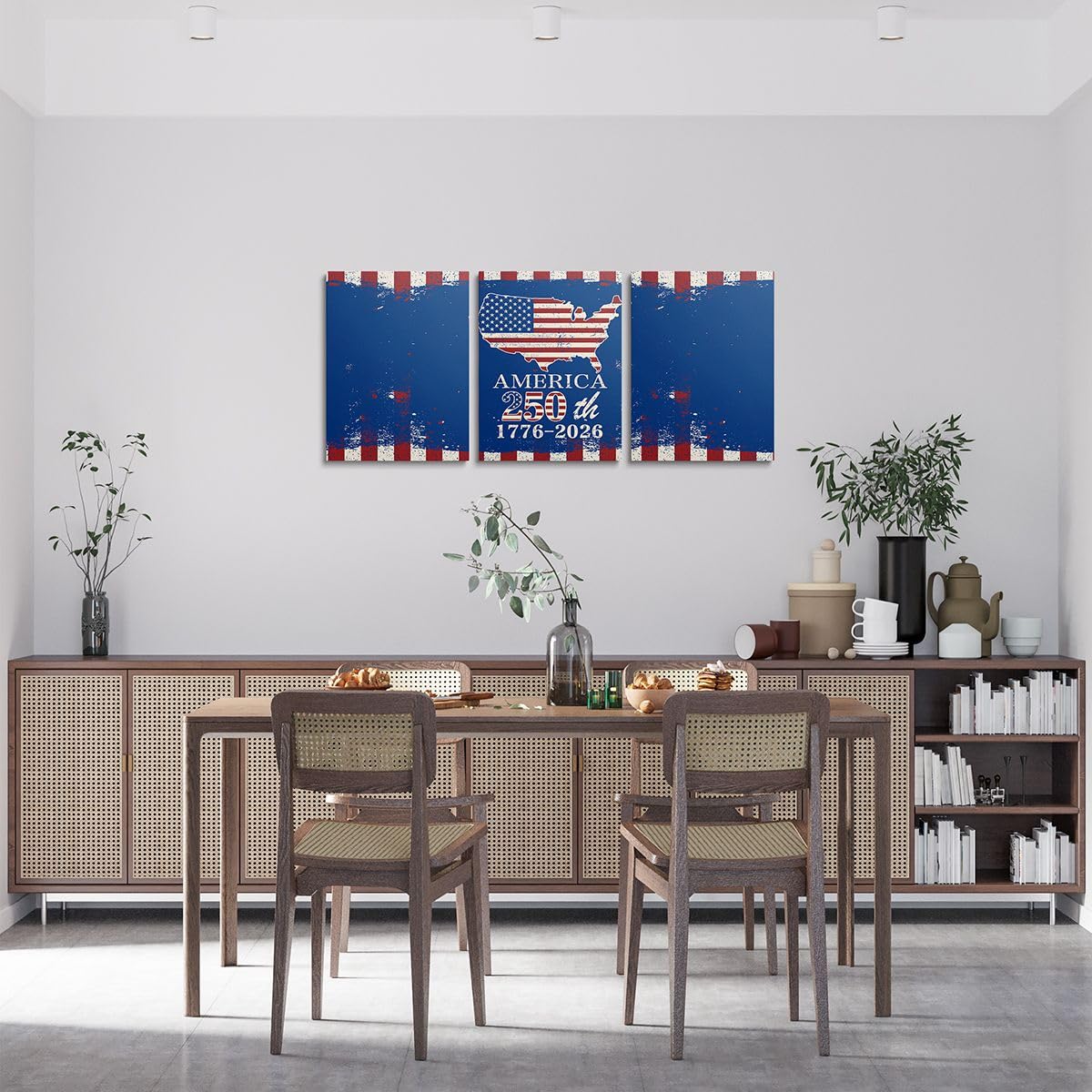 Feelyou Patriotic 250th Anniversary 3 Piece Canvas Wall Art for Living Room Bedroom 4th of July Wall Art for Home Decor America Map Office Decor Artwork Red and Blue Retro Style Picture Posters
