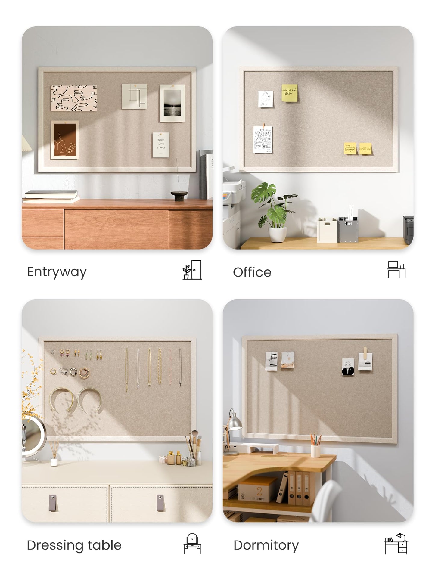Fluxynara Foldable Cork Board Alternative, Felt Bulletin Board 35.4" x 23.6" Oatmeal Frame with 24 Adhesive Tabs, Pin Board for Home Office, Classroom, Entryway, Kitchen Wall Decor—Deep Camel