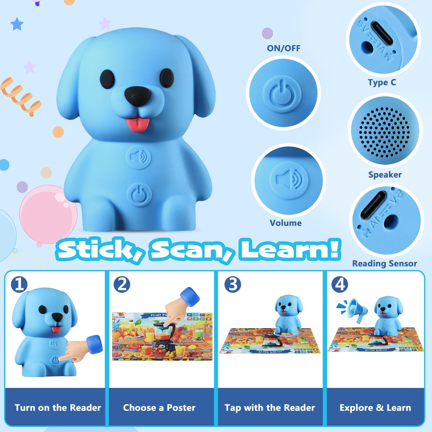 Learning Poster Mat with Talking Pen for Preschool Early Education Learning Toys, Talking Posters for Toddlers Ages 2-4 Grandkids, Interactive Sensory Autism Toys for Birthday Gifts