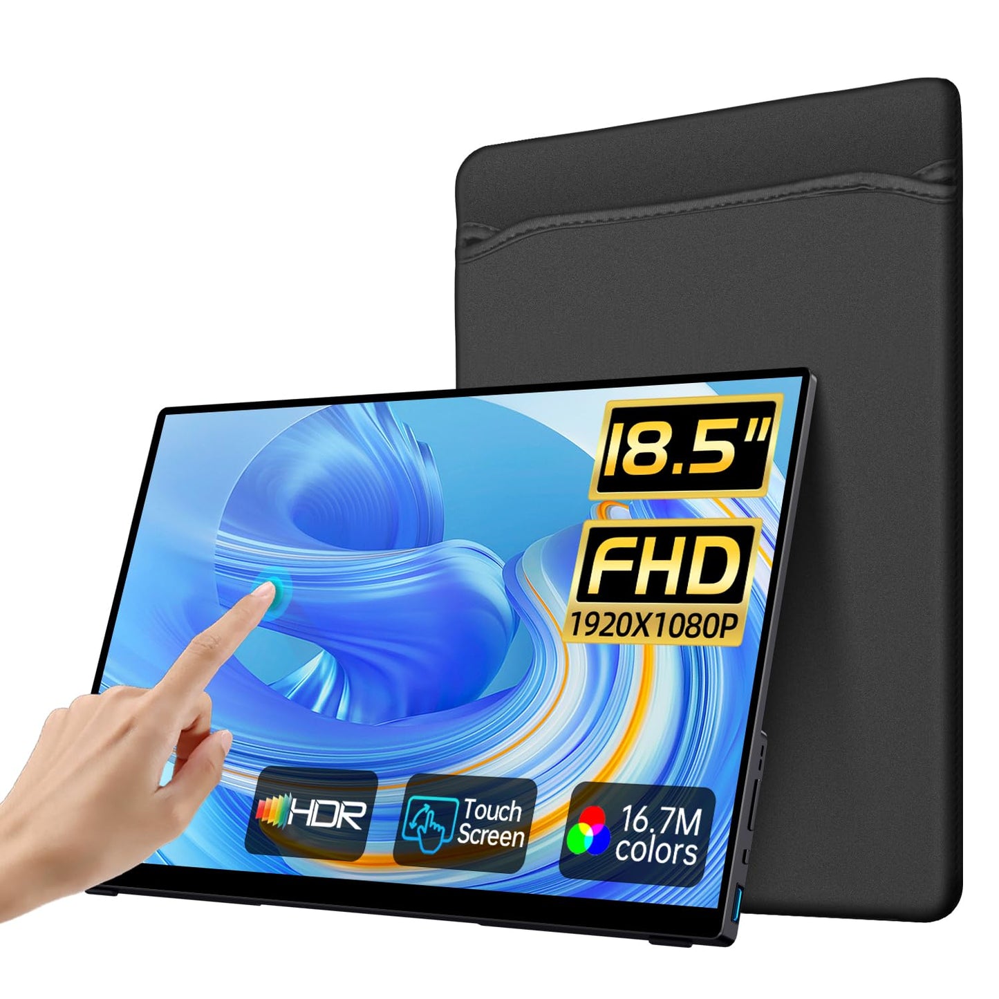 VOKENSU Portable Monitor Touchscreen,18.5'' FHD IPS Touch Screen Monitor, Travel Monitors w/Kickstand & Speaker, HDMI USB C External Screen for Laptop PC 10-Point Touch for Windows devs