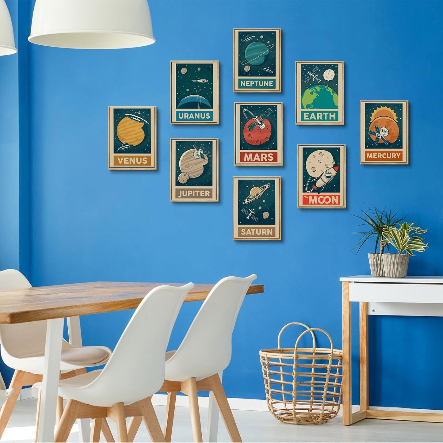9pcs Retro Solar System Wall Art Nursery Space Pictures Retrospace Galaxy Wall Decor Outer Space Paintings Prints Sci-Fi Planet Posters for Boys Girls Kids Bedroom Living 12x16in Unframed