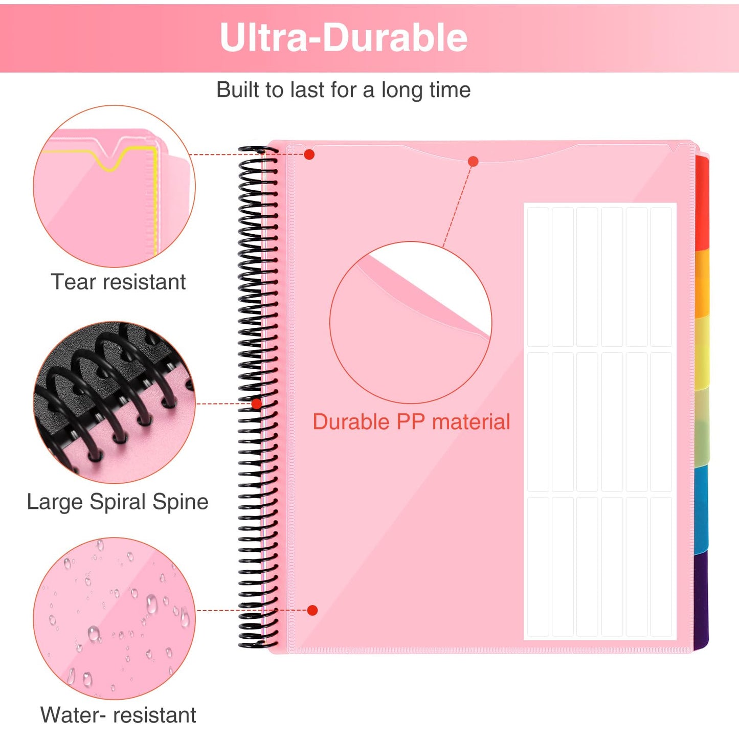 Forvencer 24 Pocket Project Organizer, 1/3-cut Tab Binder Organizer with Sticky Labels, Multi Pocket Folder with Zipper Pouch, Folder Binder Spiral Pocket Notebook, Office Supplies