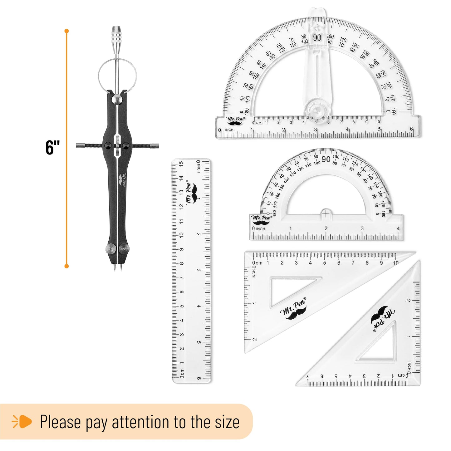 Mr. Pen- Geometry Set, 15 pcs, Black, 6 Inch Swing Arm Protractor, Divider, Set Squares, Ruler, Compasses and Protractor