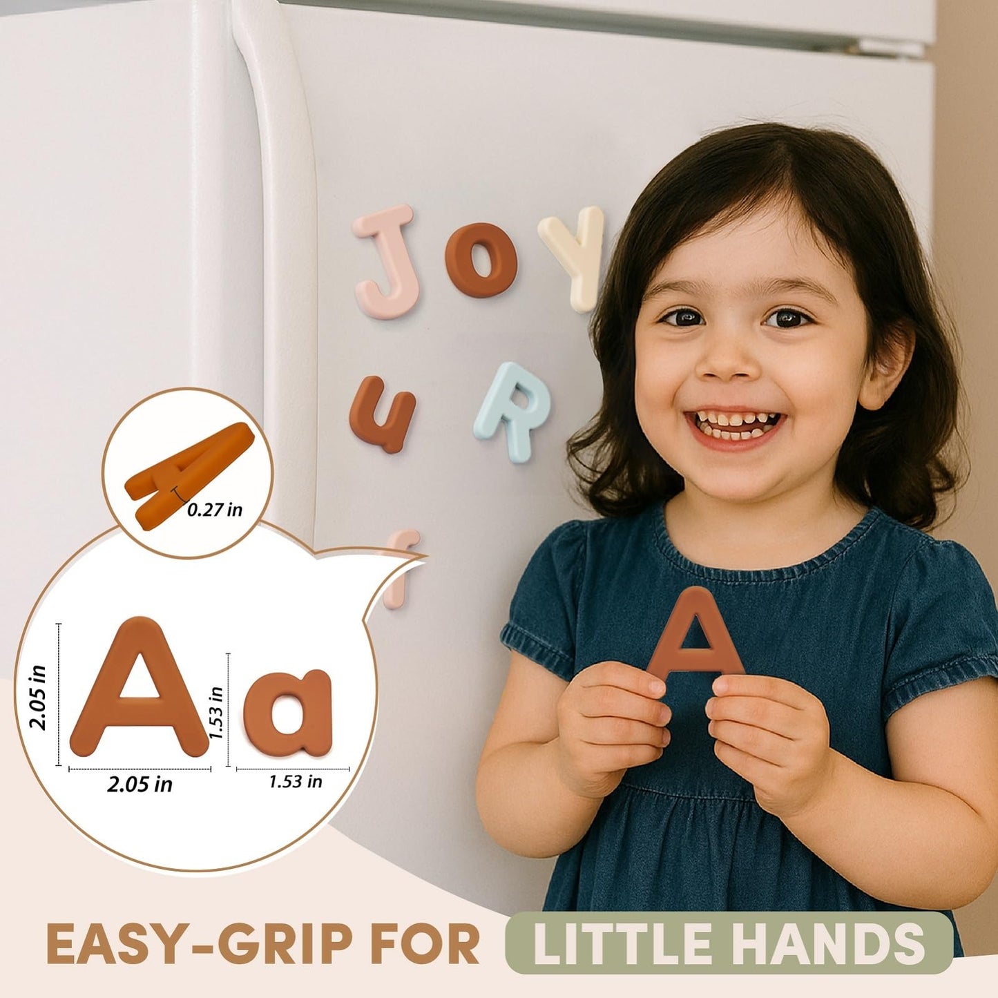 JoyCat Silicone Alphabet Magnetic Letters, 52-Piece Uppercase & Lowercase ABC Fridge Magnets for Toddlers & Kids, Preschool Learning Refrigerator Toy Set, Birthday Gifts for Boys Girls (Muted Color)