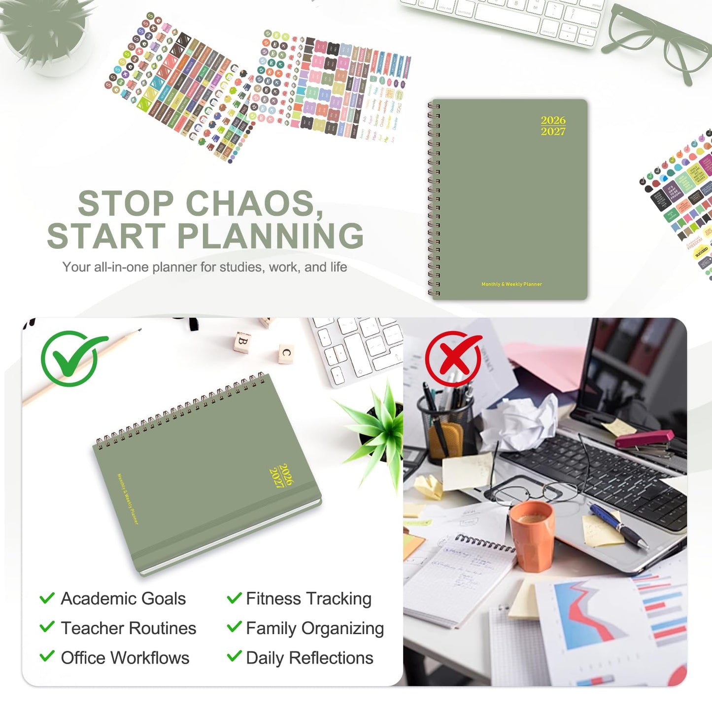 Planner 2026-2027, Weekly and Monthly Academic Planner, July 2026 - June 2027, Hardcover Calendar Agenda Book for School Year Planning, School Supplies for Teacher and Student, Letter Size(8.5'' x 11'')