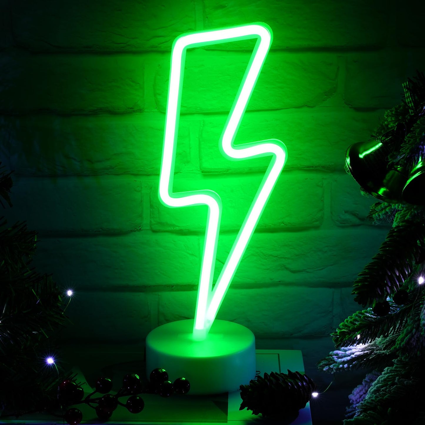 Sieral Lightning Bolt Neon Sign LED Light with Base, USB/Battery Operated, Multi Colors, Model Sieral-Neon Signs-05