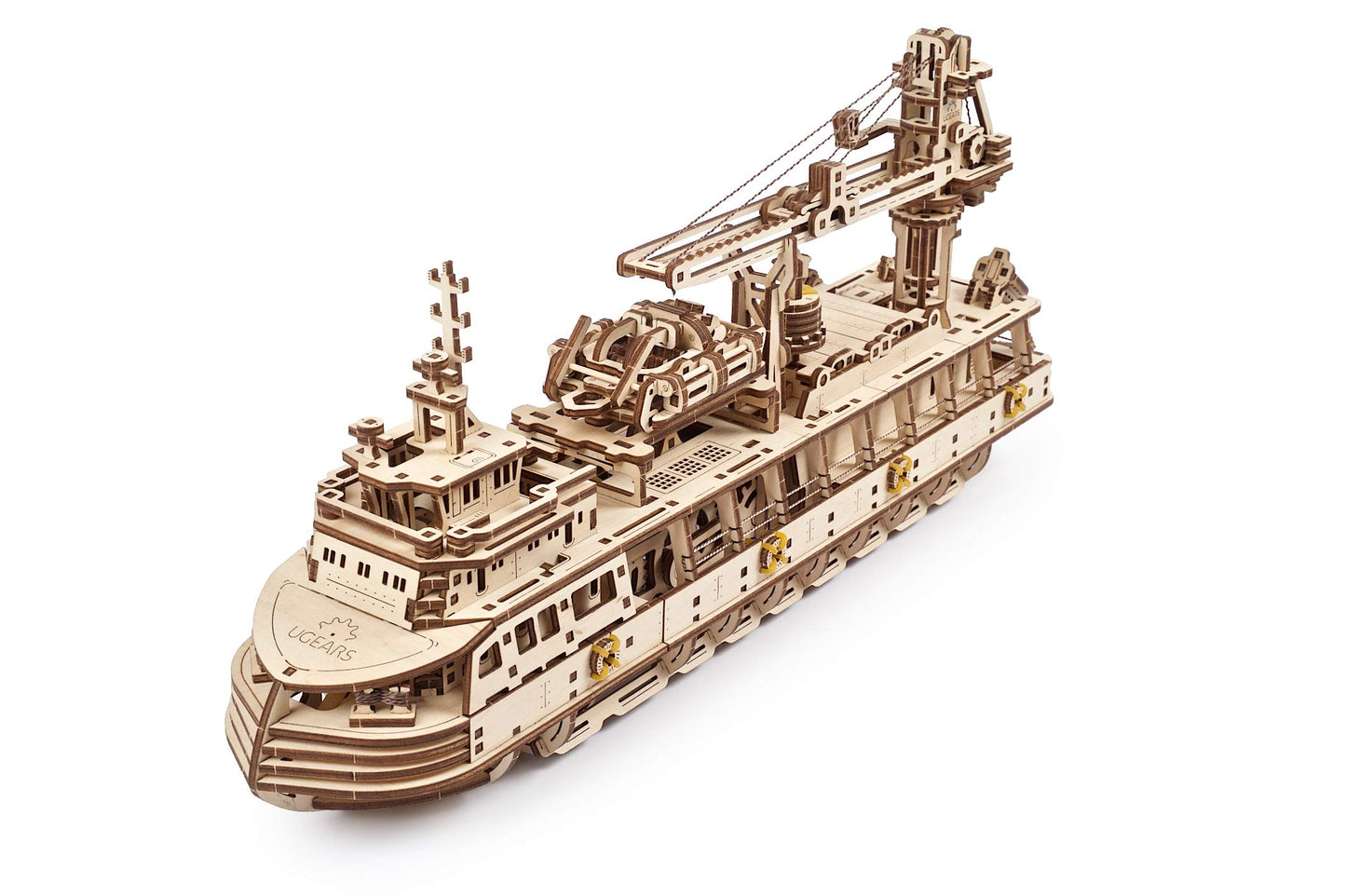 UGEARS Research Vessel 3D Wooden Puzzles for Adults - Wooden Model Kits for Adults Model Ship Kit for Adult Mechanical Model Kit Puzzle Brain Teaser Hobby Set Home Decoration