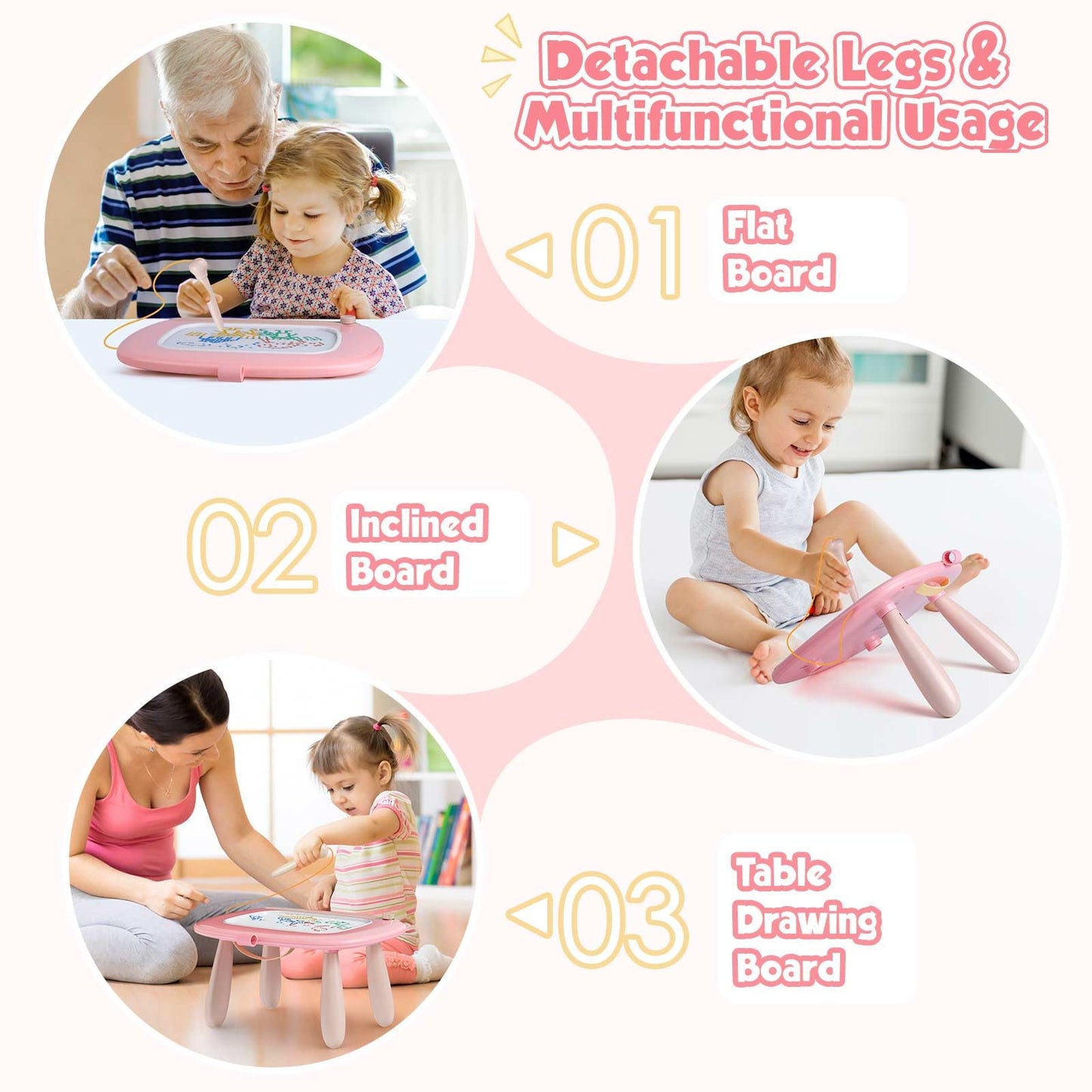 Smasiagon Toddler Toys Age 1-2 Year Old Boys Girls, Magnetic Drawing Doodle Board Pad Educational Learning Toys for 1 2 3 Year Old Boys Girls Gifts Birthday Party (Soft Pink)