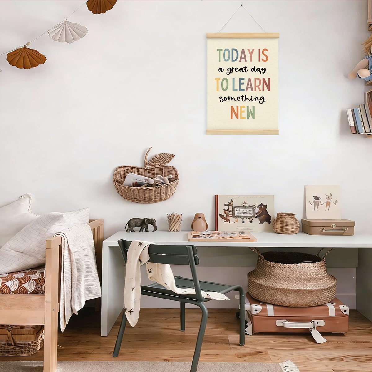 STHTTSW Boho Classroom Decor Motivational Wall Art, Today Is a Great Day to Learn Something New Poster, Positive Affirmations Wall Decor for Kids Room, Playroom & Homeschool Essentials, 12x16