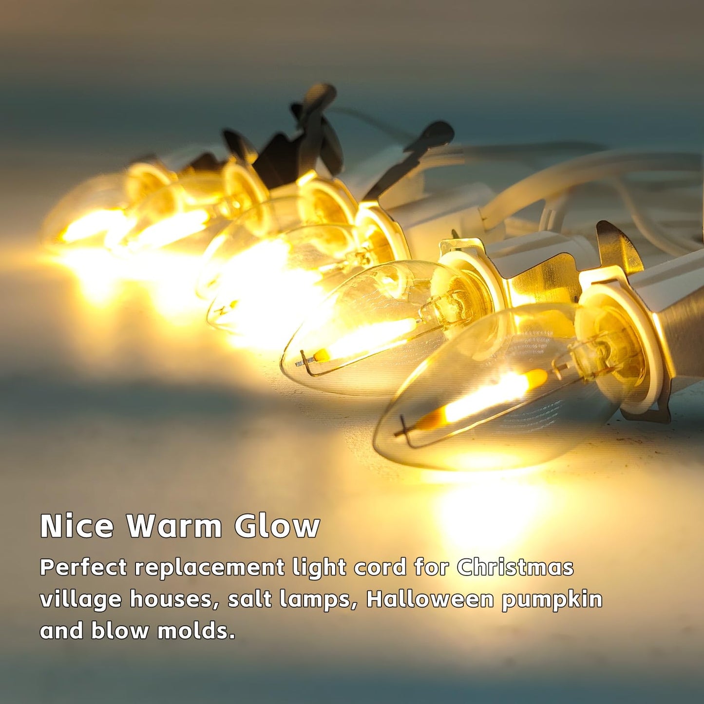NEWKAZ 6-Bulb Light Cord for Christmas Village, C7 LED, White, Model e6fd2536-5358-445c-bfc8-082709979816
