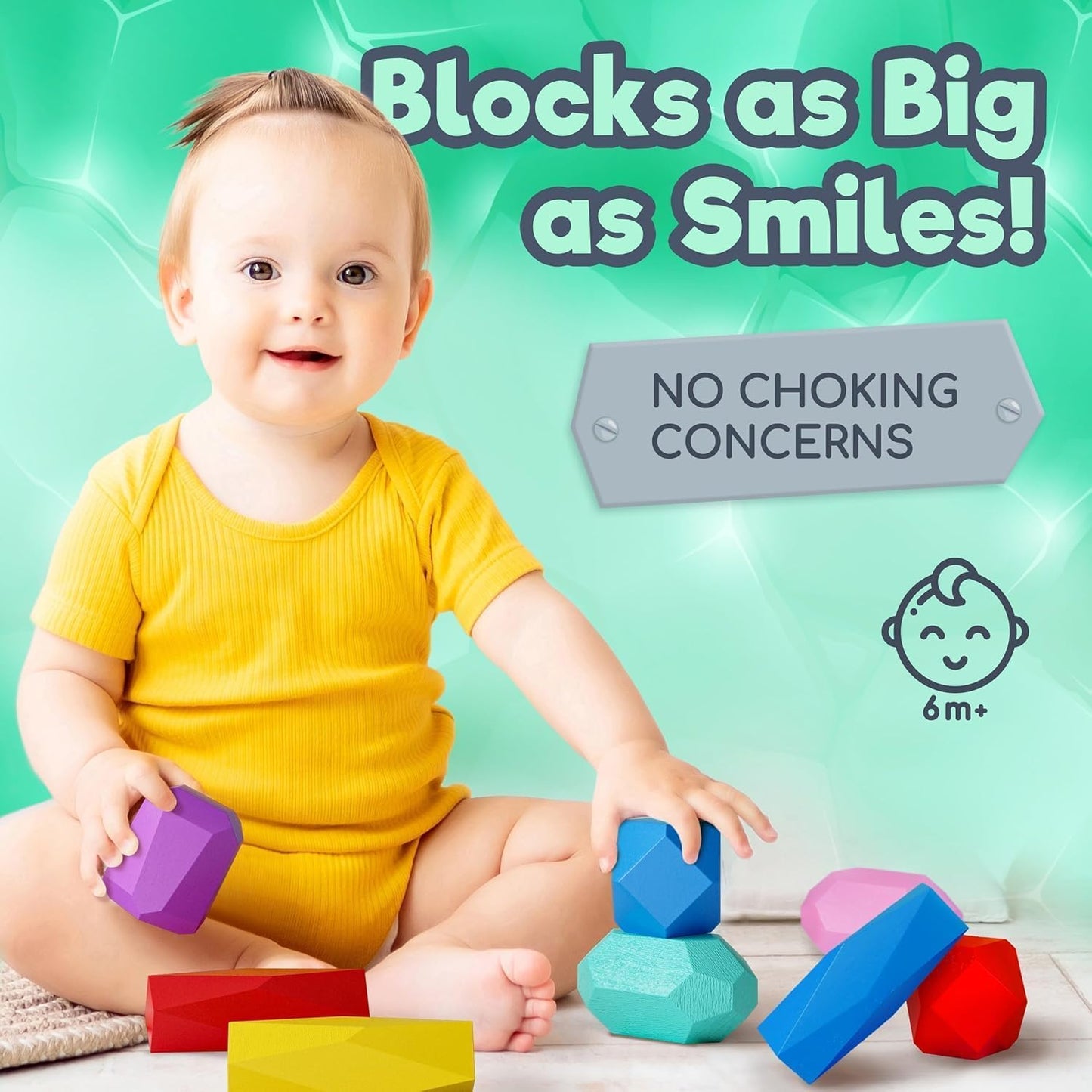 EVERSMART Wooden Stacking Blocks – Montessori Toys for 1 2 3 4 5 6 Year Old Toddlers and Kids, No Choking Hazard – Building Rocks Stones Games, for Girls and Boys