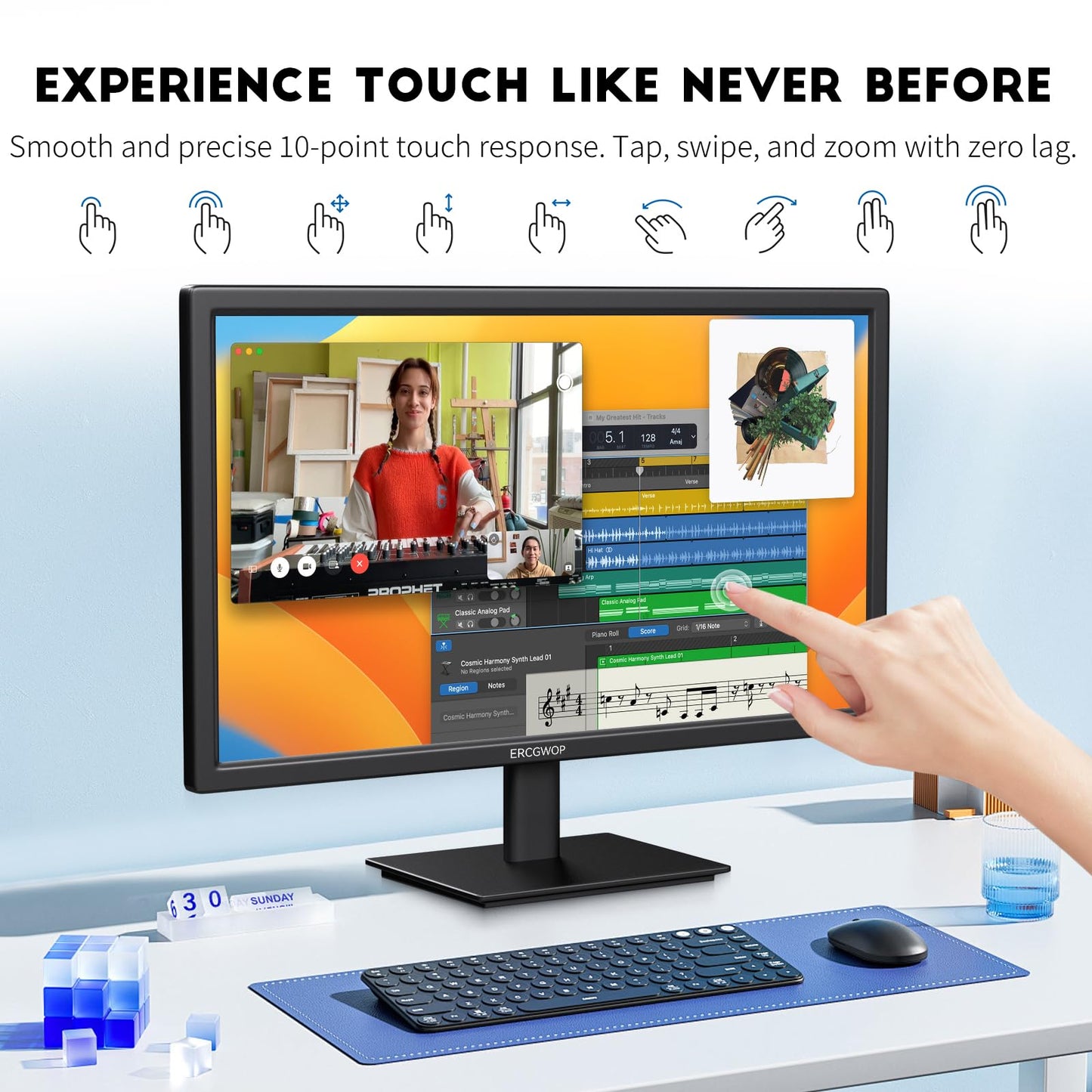 ERCGWOP 27 Inch Touchscreen Monitor FHD 1920x1080P IPS Computer Monitor 10-Point Touch Screen PC Display HDMI/VGA/USB Ports, Built-in Speakers, VESA Mountable