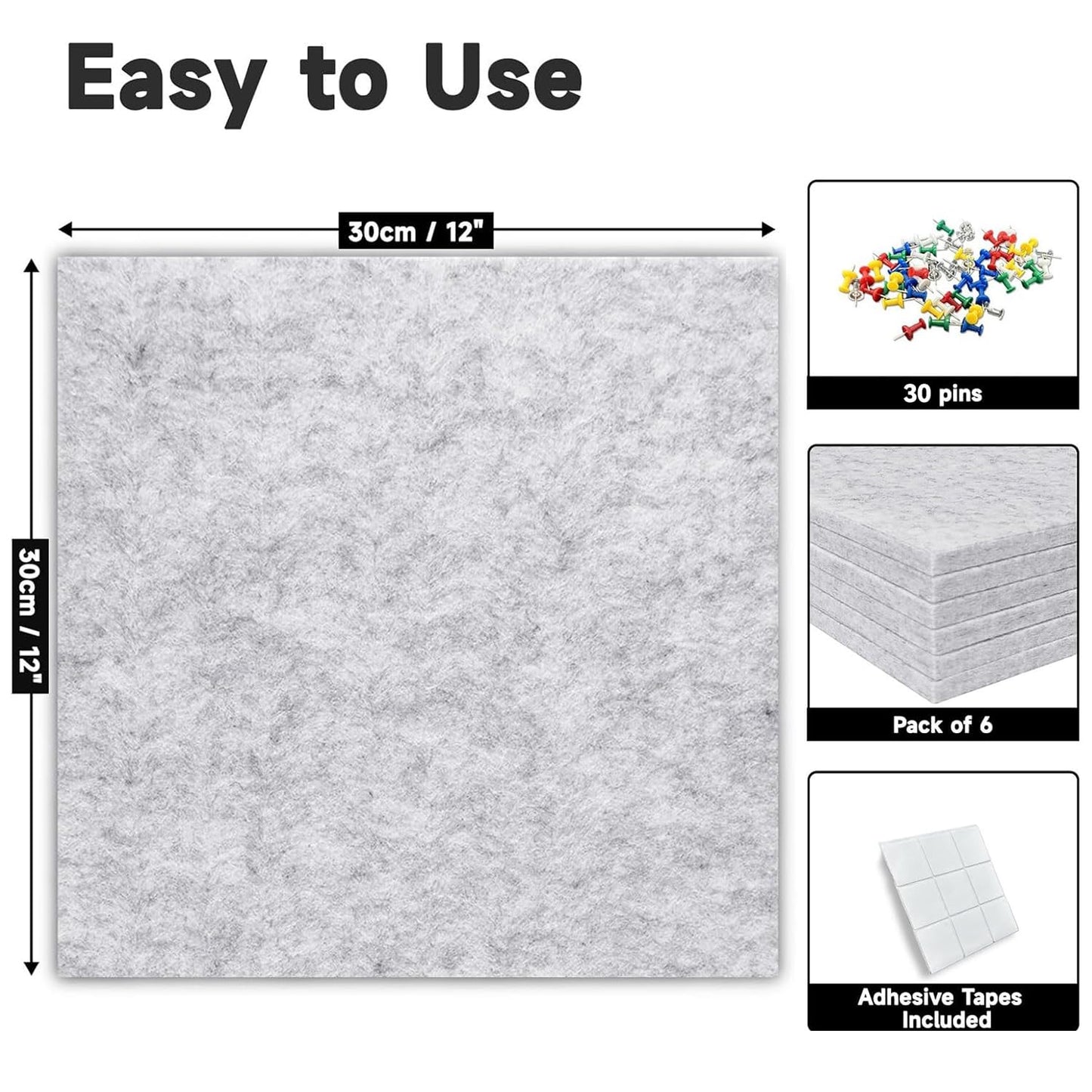 Yunihome Cork Board for Walls 36" x 24", 6 Pack Felt Bulletin Board Wall Tiles with 30 Push Pins for Home Kitchen School Office Wall DIY Decorative