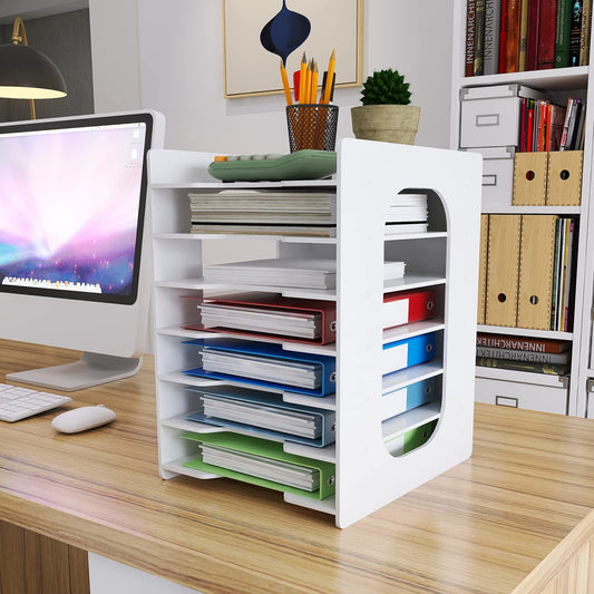 Natwind 7 Tier 10”x12” Scrapbook Paper Organizer For Desk,White File Organizer,Office Desk Organizers,Stackable Letter Tray,Paper Sorter,Document Storage Rack for Home Office School Classroom