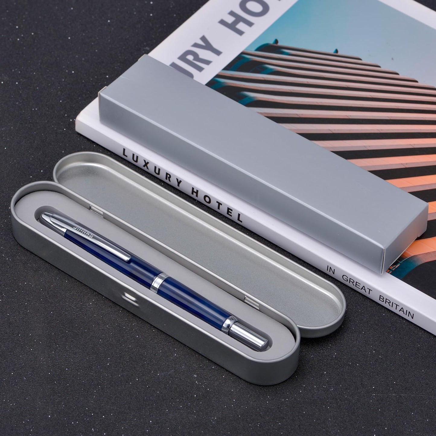 Jinhao 10 Press Fountain Pen with Box, Glacier Blue Retractable Extra Fine Nib with Ink Converter Set (Silver Clip)