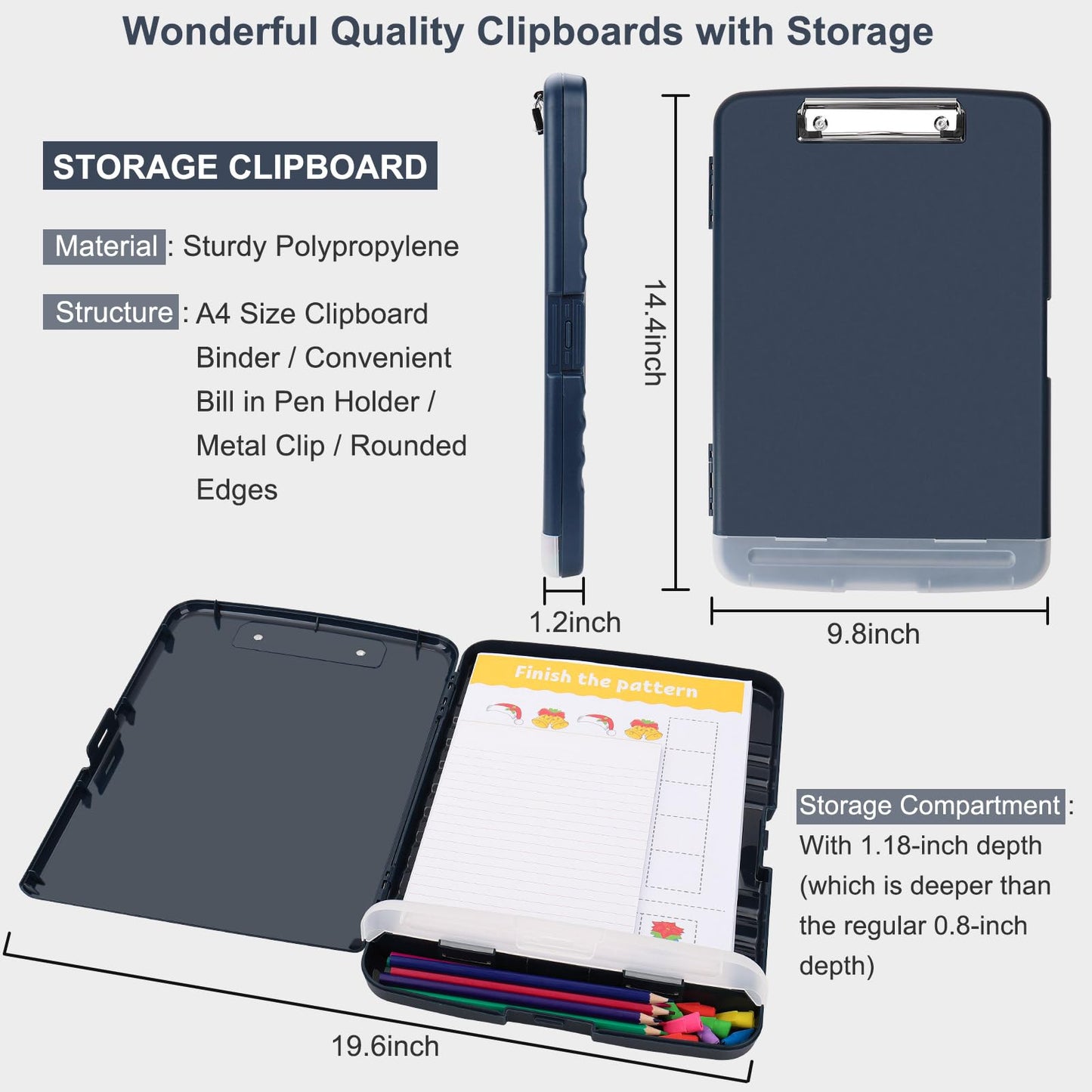 SFLHHDM Storage Clipboard with Pen Holder, High Capacity Clipboards for Classroom, Clip Boards 8.5x11 with Storage, Low-Profile Clip, Lightweight Plastic Clipboard for Kids, Lawers, Office Workers