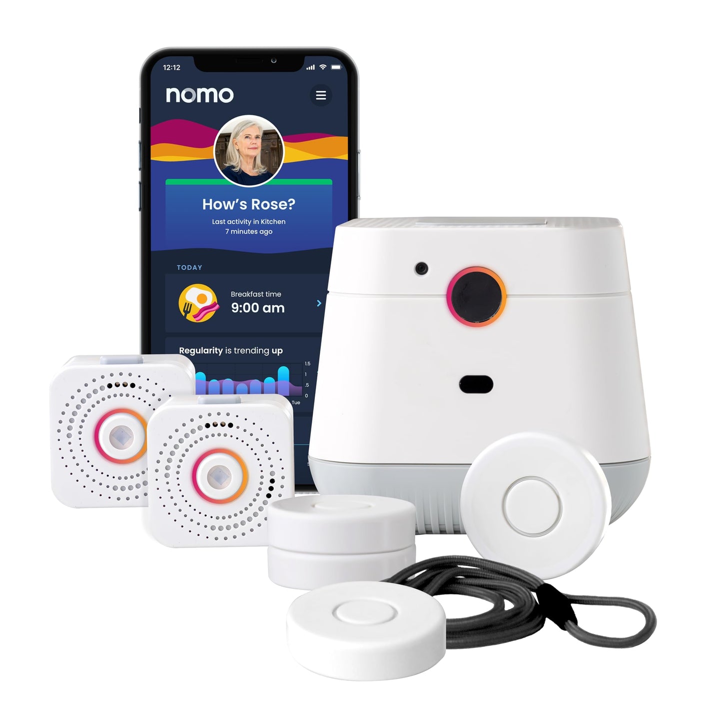 NOMO Smart Care Medical Alert System, Fall Detection for Seniors, WiFi in Home Monitoring Safety System, Emergency Call Button, Custom Fall Alert, Virtual Caregiver, 60-Day Trial, Monthly Subscription