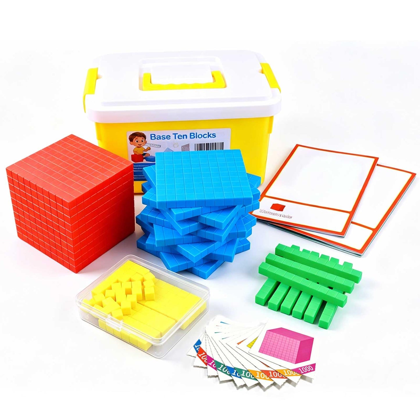 MATIFANER Base Ten Blocks with 2 Writable Erasable Place Value Mats, Upgraded 3-in-1 Storage, Sturdy Plastic Math Manipulatives Counting Blocks for Students, Homeschool, Classroom, Special Education