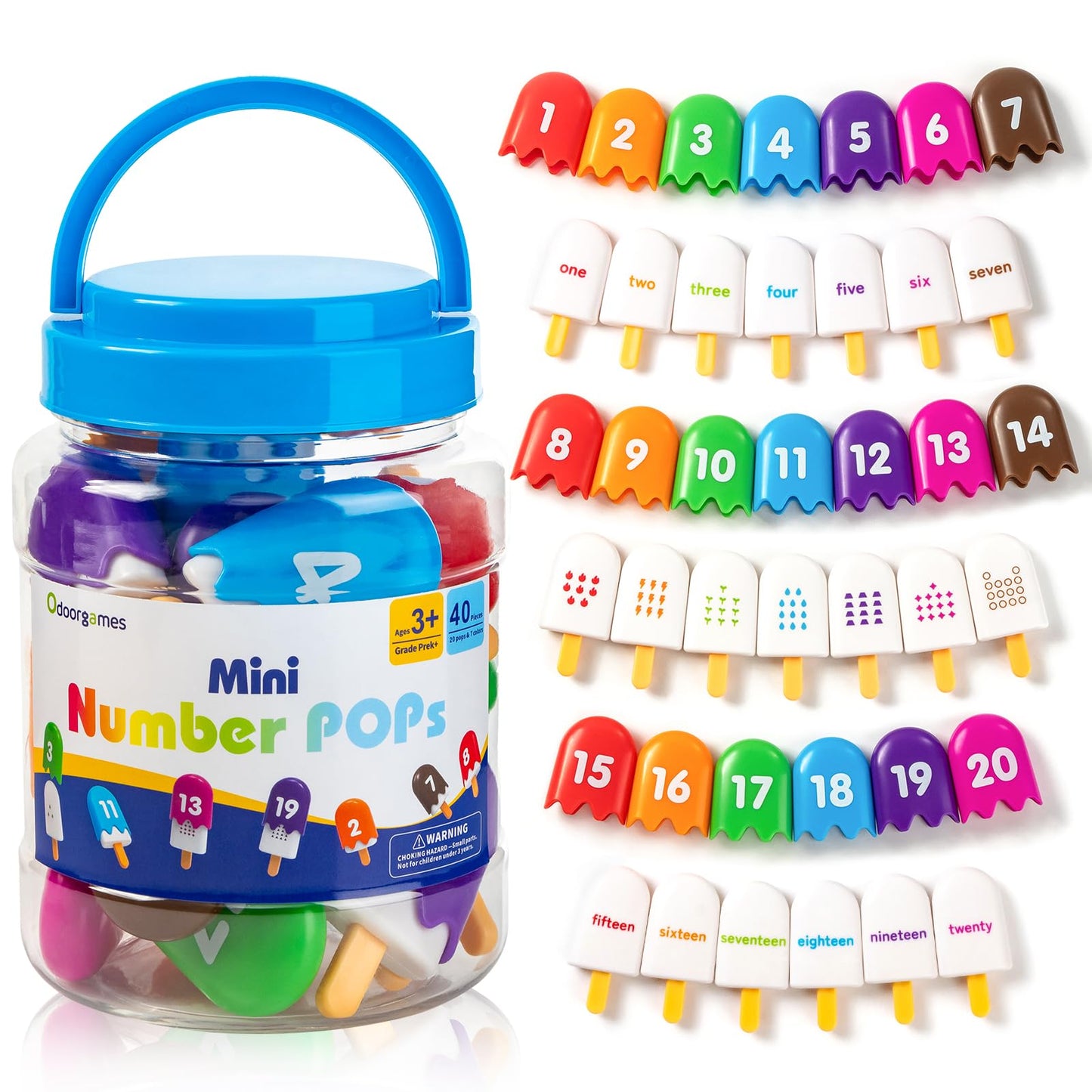 Odoorgames Numbers 1-20 Popsicles – Fun Number Toys for Kids Ages 3-5, Learning Numbers & Words for Toddlers, Preschool Number Recognition Games
