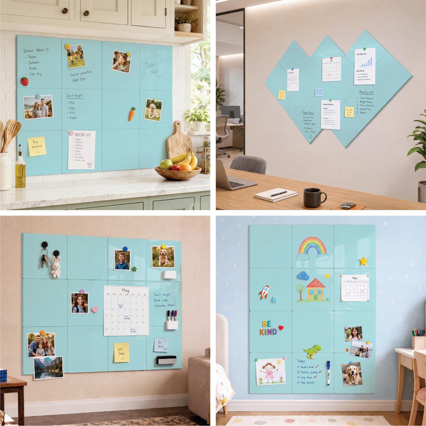Comix Magnetic Board, 12 Pack Magnetic Whiteboard for wall, 11.8 x 11.8 Inches Dry Erase Board for Kids, Students, White Board Dry Erase Set for Fridge, Office and Home, Light Blue