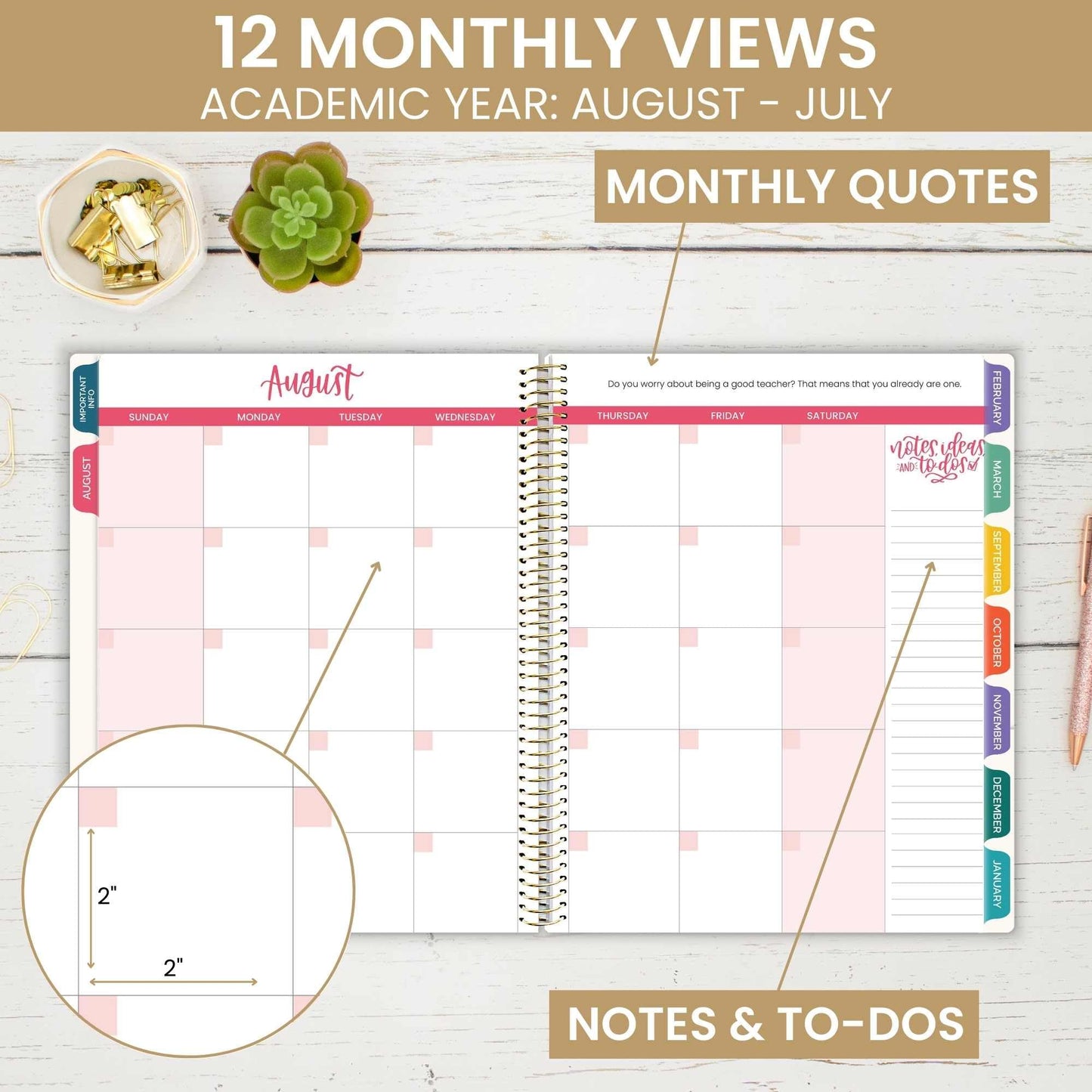 bloom daily planners Undated Academic Year Teacher Planner & Calendar - 7 Period Lesson Plan Organizer Book with Frosted Cover (9" x 11") (Interchangeable Cover) - Bold & Bright