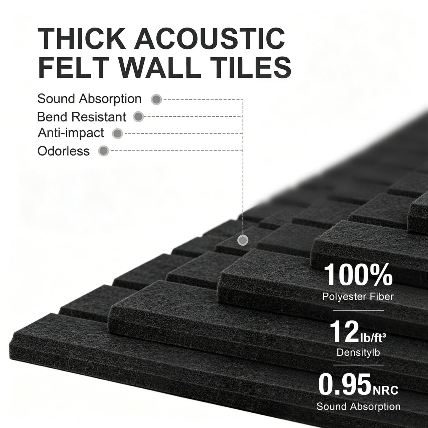 G Gamit 0.47" Thick Felt Pin Board 36"x24" Large Cork Board Alternative 6 Pack 11.81"x11.81"Felt Bulletin Board Wall Tiles Notice Board with 30 Pushpins for Home Office School(Fine-Black)
