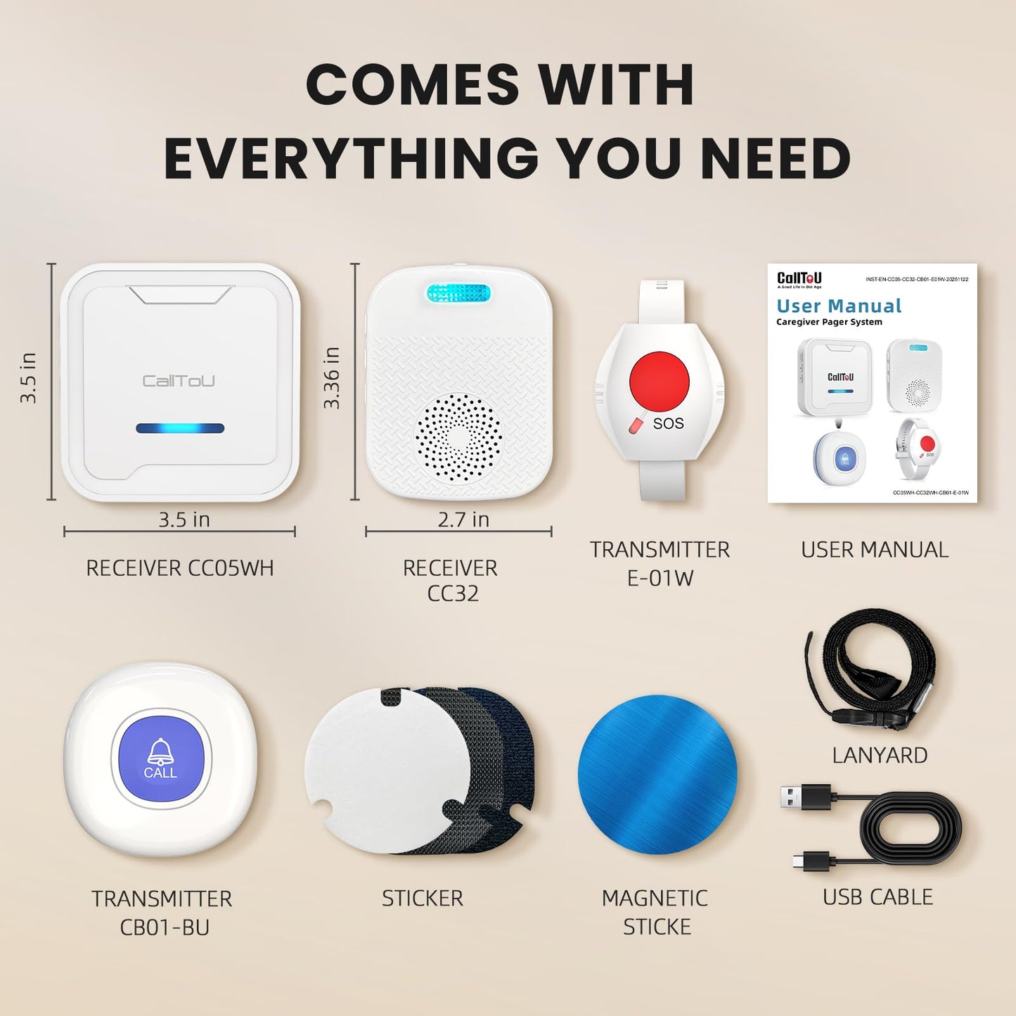 CallToU Caregiver Pager Wireless Call Button for Elderly/Senior,2026 New Version Pager with Vibration & Rechargeable,Nurse Alert System for Home Care Seniors