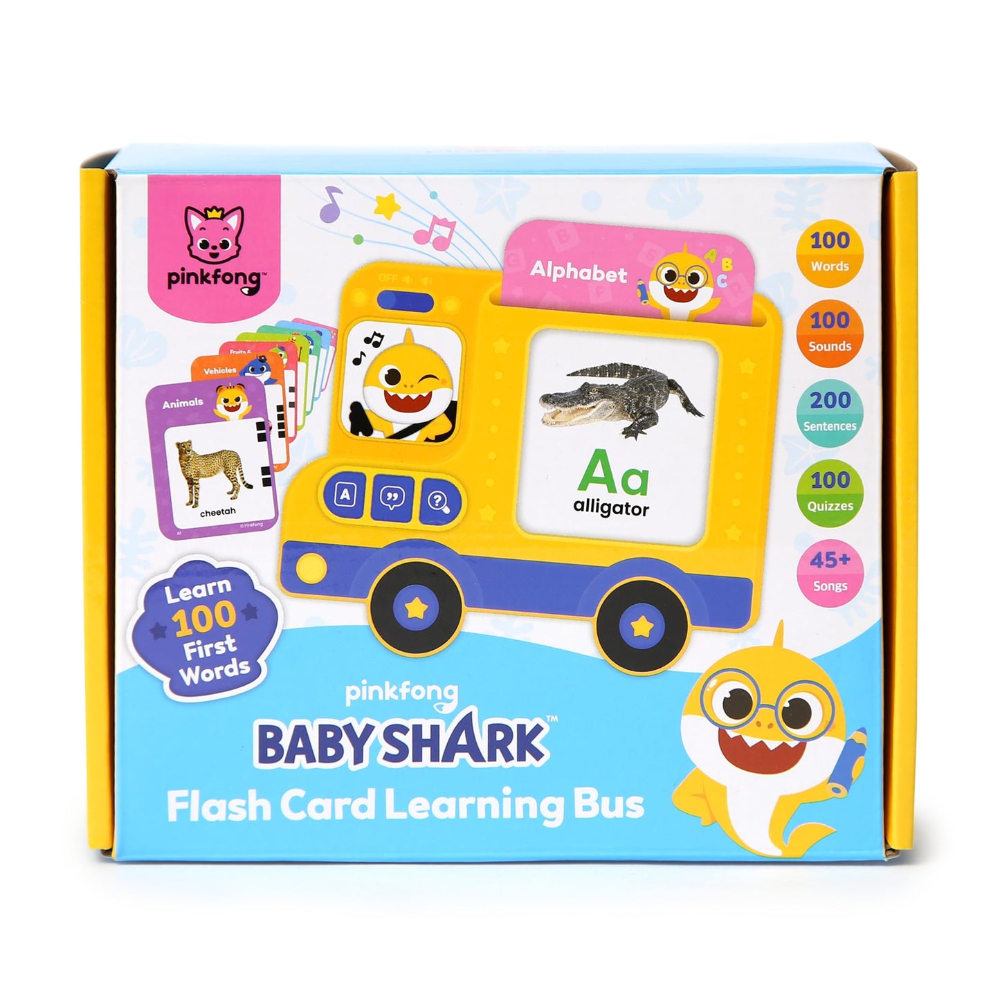 Pinkfong Baby Shark Flash Card Learning Bus – 545 Learning Contents (Words, Sounds, Sentences, Quizzes & Songs), 50 Double-Sided Cards, Interactive Educational Toy for Toddlers 1–3