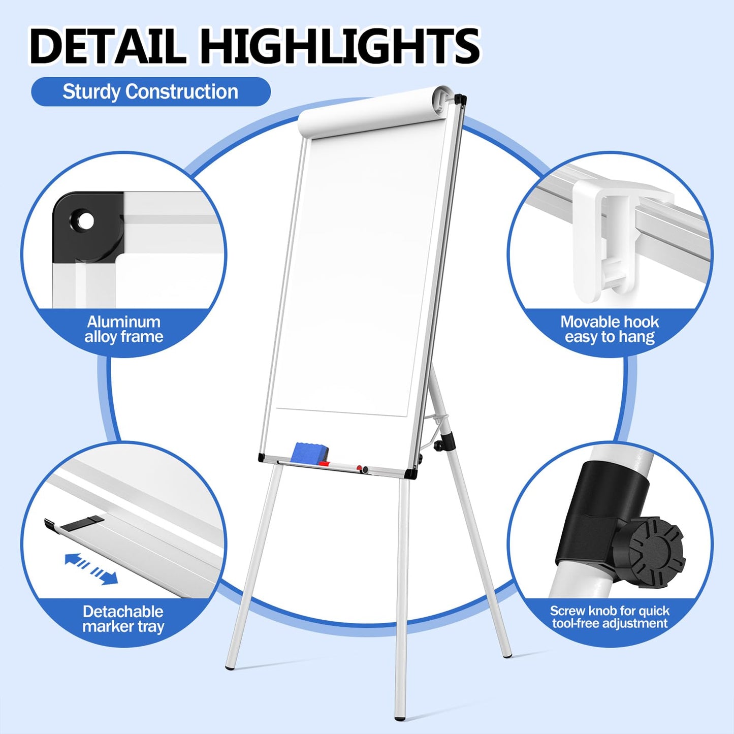 Whiteboard Easel 36 x 24 Inches, Magnetic Portable Dry Erase Board with Adjustable Tripod Stand, White Board Easel Stand for Office, Classroom & Home Teaching
