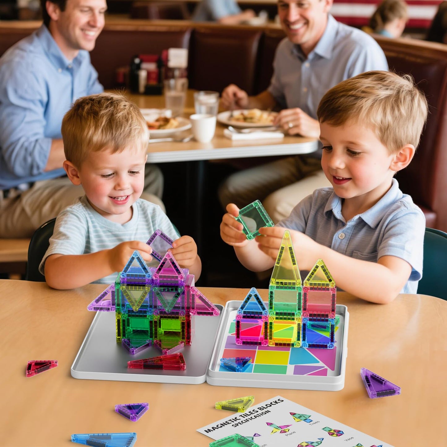 MEIQ 42PCS Mini Magnetic Tiles Travel Set with Iron Storage Box - Portable STEM Building Blocks for Kids 3-8, Montessori Educational Magnet Toys for Airplane, Car Rides & On-The-Go Play