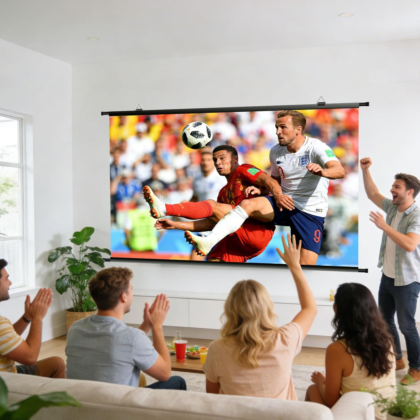 110 inch Projector Screen, XIAOHUI Portable Movie Projector Screen for Outdoor Indoor with 3 pcs Adhesive Hook, 4K Hanging Projection Screen for World Cup Room Wall, Anti-Glare, 16:9 HD