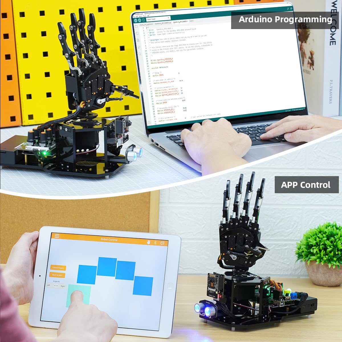 Robot Hand with Arduino Open Source AI Bionic Robotic Hand Five Fingers Solely Movement Mechanical Arm DIY Smart Robot & Engineering Kits, Science/Coding/Programming Set, Starter Kit