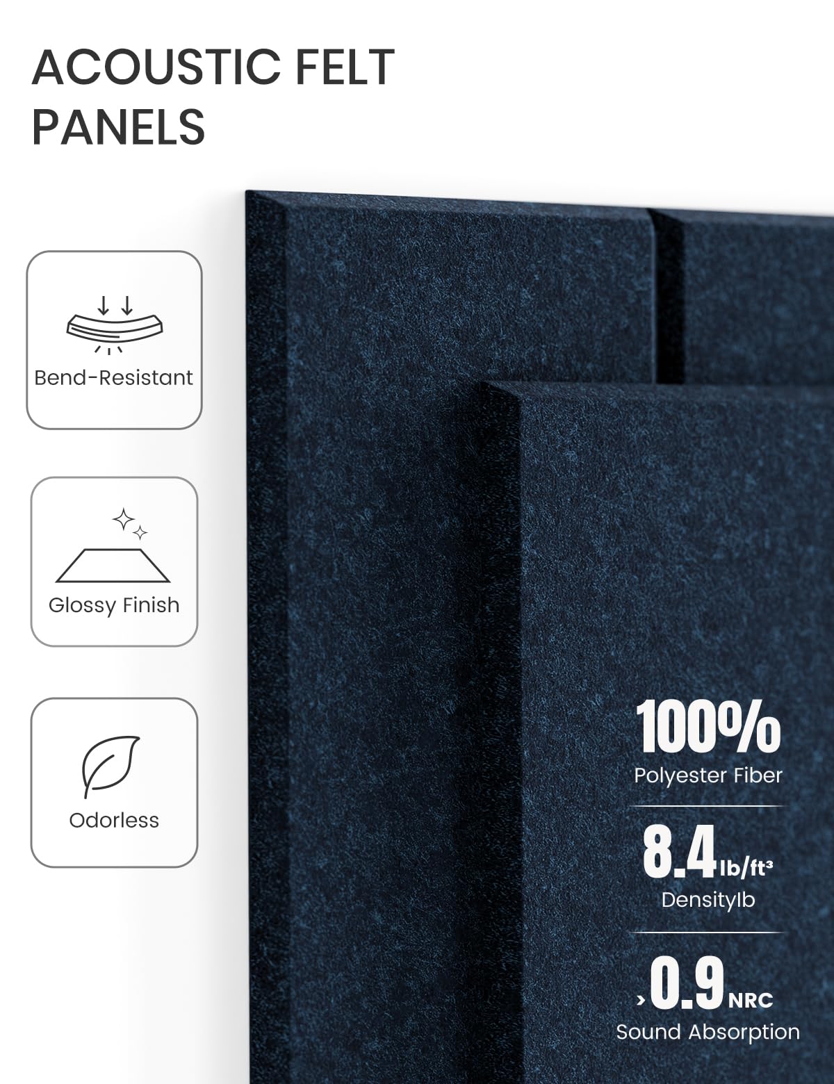Felt Bulletin Board Tiles -28"x18" with 40 Adhesive Tabs, Cork Board Alternative for Office Decor, Push Pin Board Wall Organizer 6-Pack (Carbon Blue)