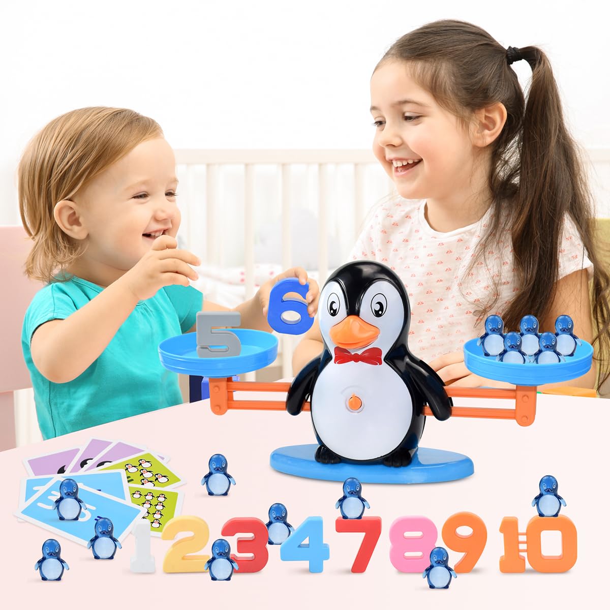 BAKAM Penguin Balance Scale Number Counting Blocks Games for Kids Ages 3-5, Montessori Math Games for Kids 5-7, Preschool Kindergarten Learning Activities, STEM Educational Toys for 3+ Year Old