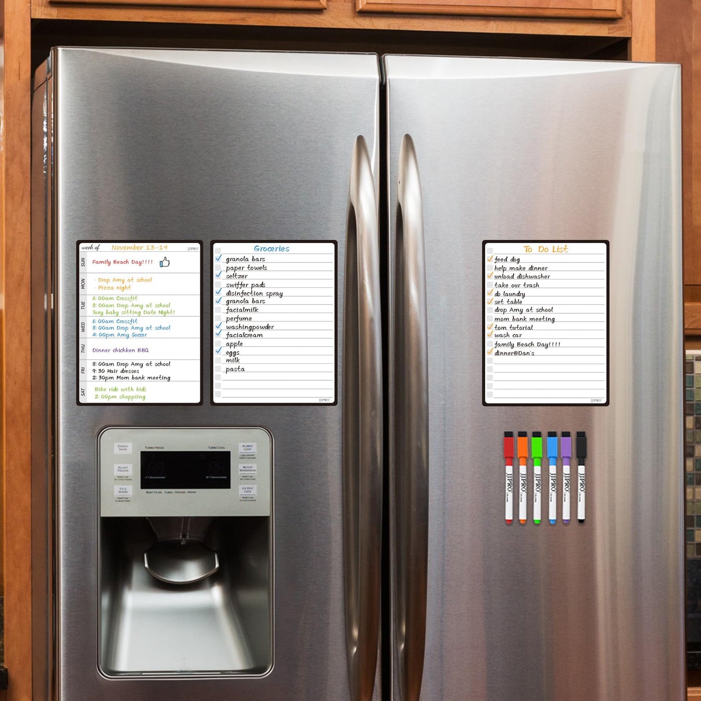 JPRO Magnetic Weekly Calendar and to Do List for Fridge - 8.5" x 6.5" Weekly Meal Planner for Refrigerator and Dry Erase Daily to-Do List -6 Markers Included!
