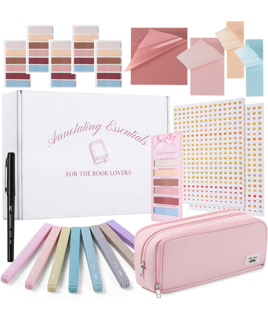 Mr. Pen- Annotation Essentials Kit for Book Lovers, Aesthetic Highlighters, Transparent Sticky Notes, Annotation Key Bookmark, Stickers & Pencil Pouch. Mother's Day