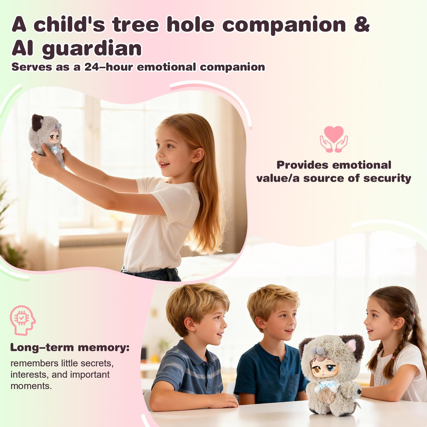 𝐀𝐈-𝐩𝐨𝐰𝐞𝐫𝐞𝐝 Plush Interactive Toy with Multiple Languages Switchable, Mini Communicatible Companion Bauble, Creative Simulated Rechargeable Doll Plaything for Kids Children Ages 3+ (8" High)
