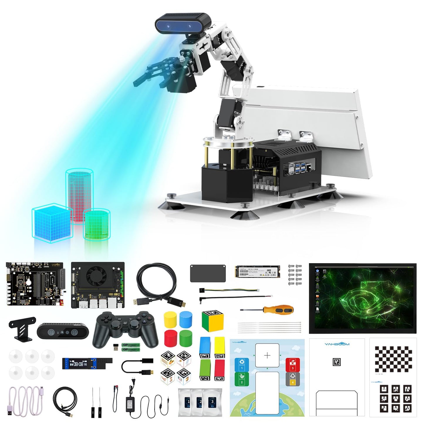 Yahboom 6DOF Programming Robotic Arm Kit 3D Adaptive Gripping, Embodied Intelligence Large AI Model for Mechanical Engineers Python (Standard-Nano 4GB)