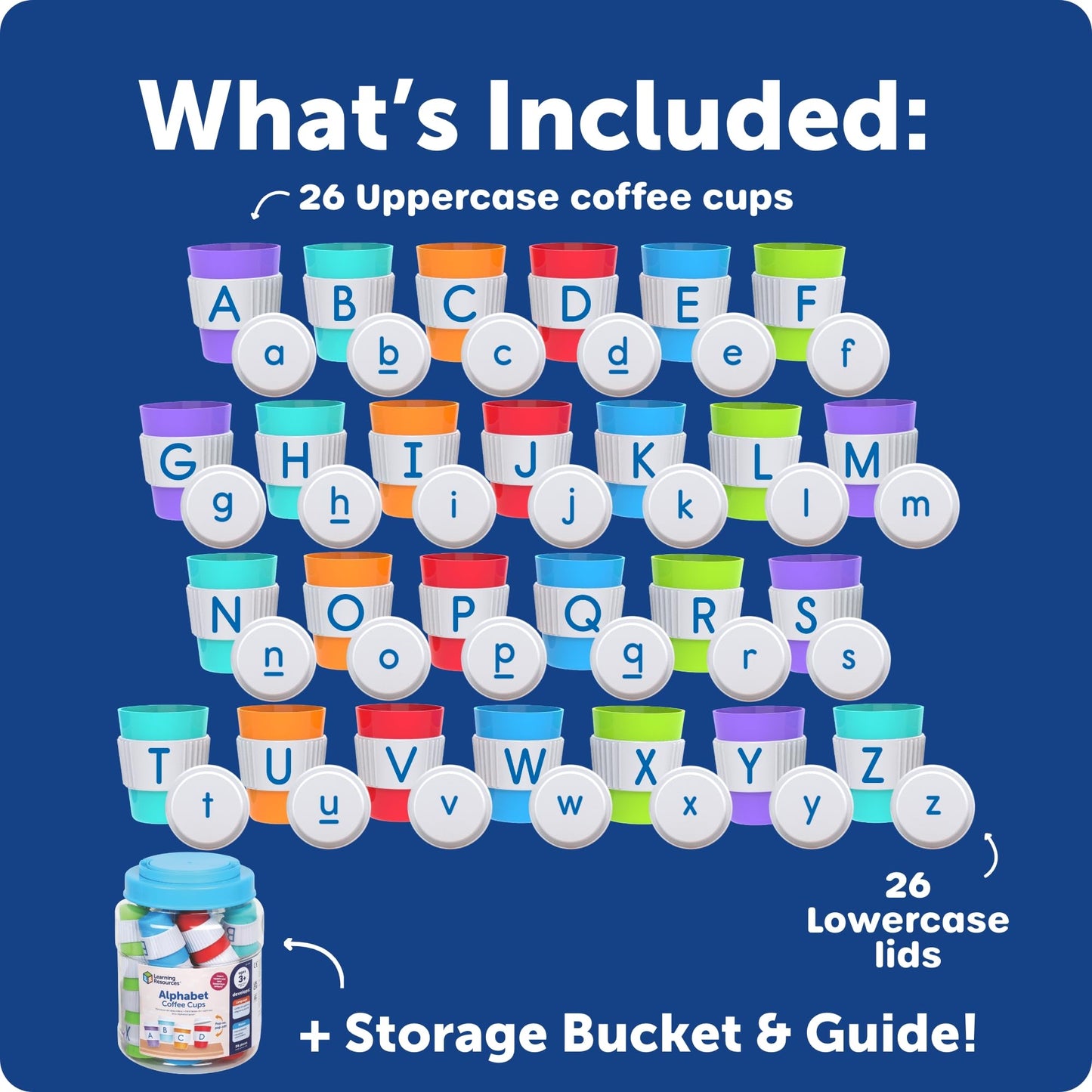 Learning Resources Alphabet Coffee Cups - ABC Toys, Phonics Practice, Reading Readiness, Language Development, Letter Toy for Toddlers, Matching Game, Preschool Activities, Gifts for Kids