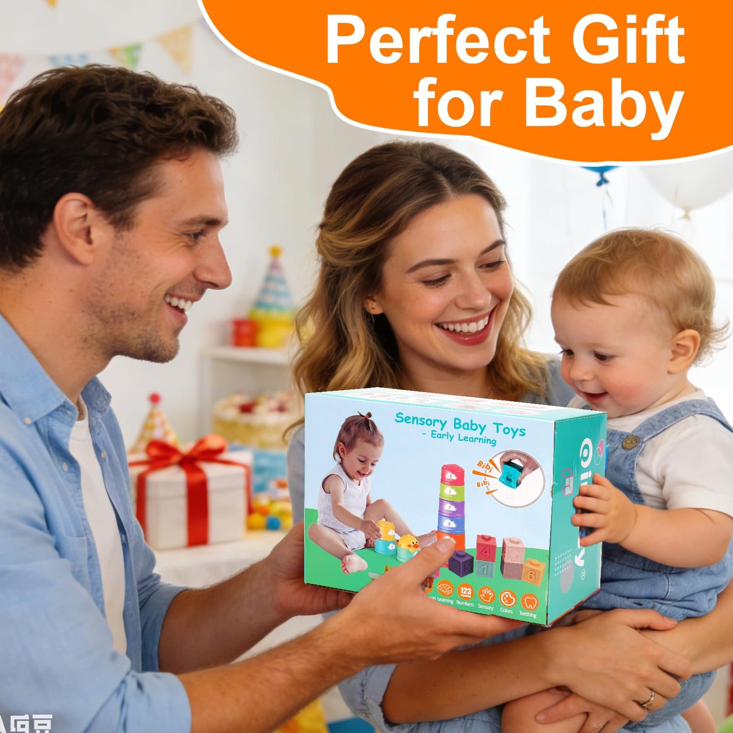 Montessori Baby Toys 6-12-18 Month, Infant Teething Toys Shape Sorter Bin Stacking Cups Blocks for toddlers 1-3, Sensory Educational Learning Toy for 6 7 8 9 10 Month Old Girl Boy 1 2 Year Old Gifts